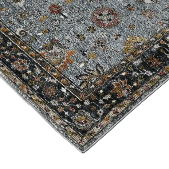 8' Black Gray And Brown Floral Runner Rug Photo 7