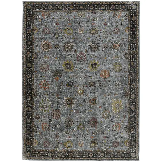 8' Black Gray And Brown Floral Runner Rug Photo 5