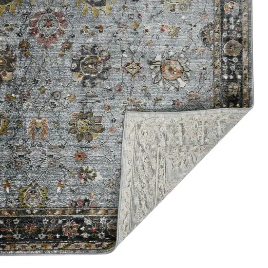 8' Black Gray And Brown Floral Runner Rug Photo 9
