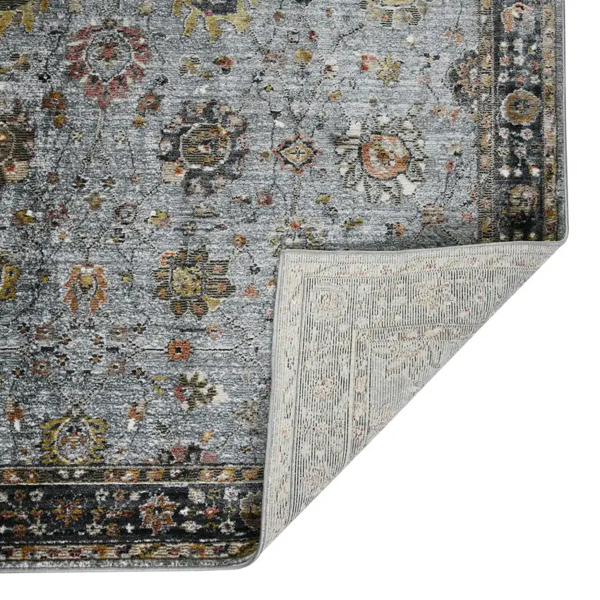 8' Black Gray And Brown Floral Runner Rug Photo 9
