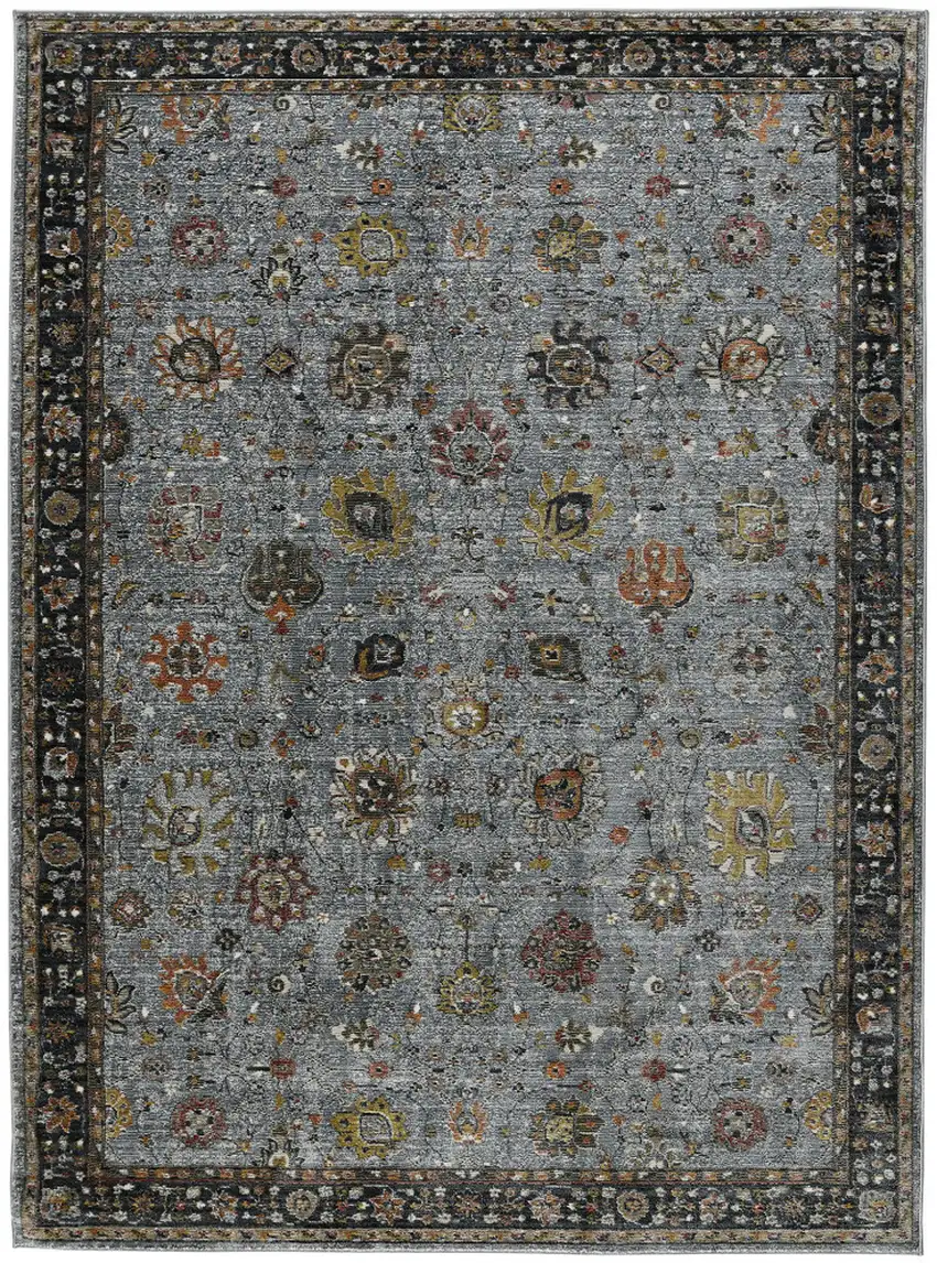 8' Black Gray And Brown Floral Runner Rug Photo 4