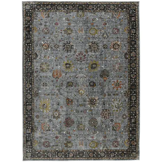8' Black Gray And Brown Floral Runner Rug Photo 2