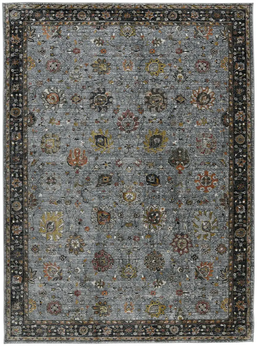 8' Black Gray And Brown Floral Runner Rug Photo 2