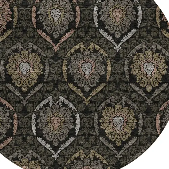 8' Black Gray And Brown Round Medallion Washable Indoor Outdoor Area Rug Photo 4