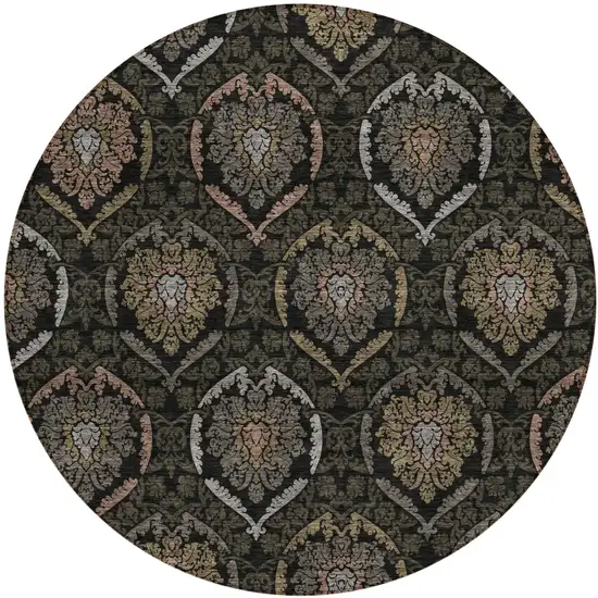 8' Black Gray And Brown Round Medallion Washable Indoor Outdoor Area Rug Photo 2