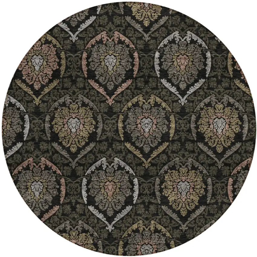 8' Black Gray And Brown Round Medallion Washable Indoor Outdoor Area Rug Photo 2