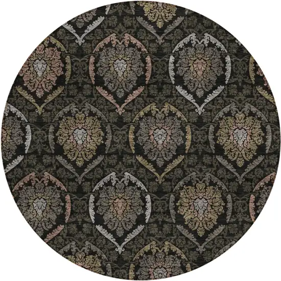 8' Black Gray And Brown Round Medallion Washable Indoor Outdoor Area Rug Photo 2