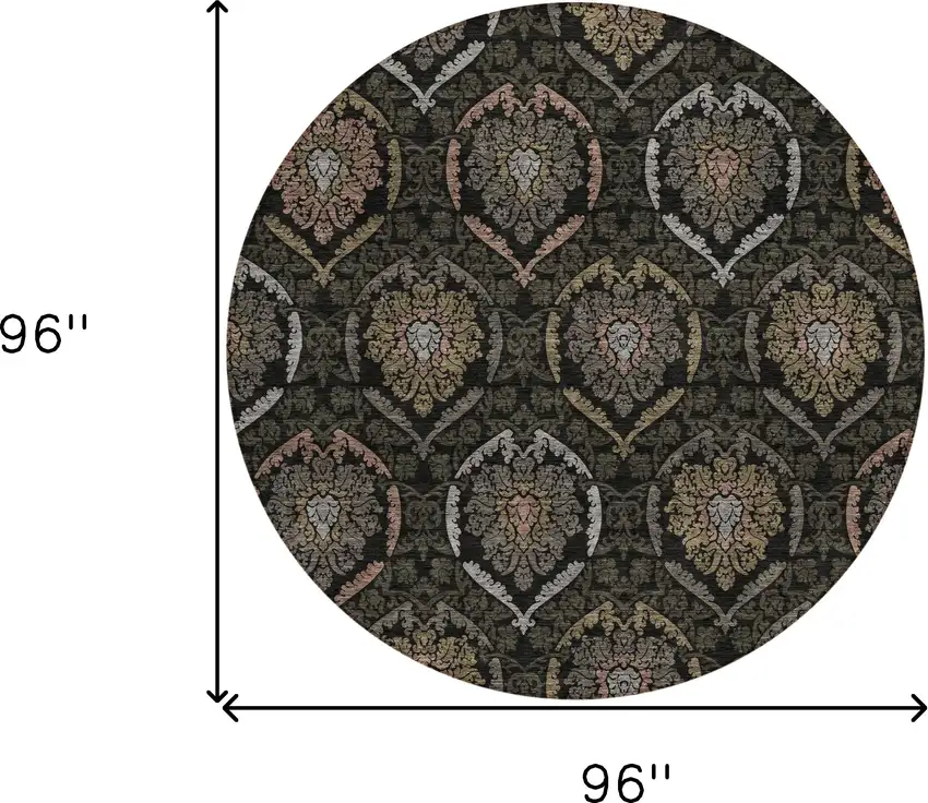 8' Black Gray And Brown Round Medallion Washable Indoor Outdoor Area Rug Photo 3