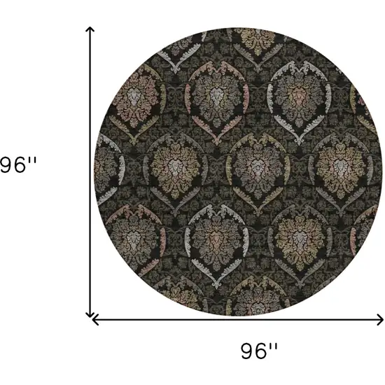 8' Black Gray And Brown Round Medallion Washable Indoor Outdoor Area Rug Photo 3