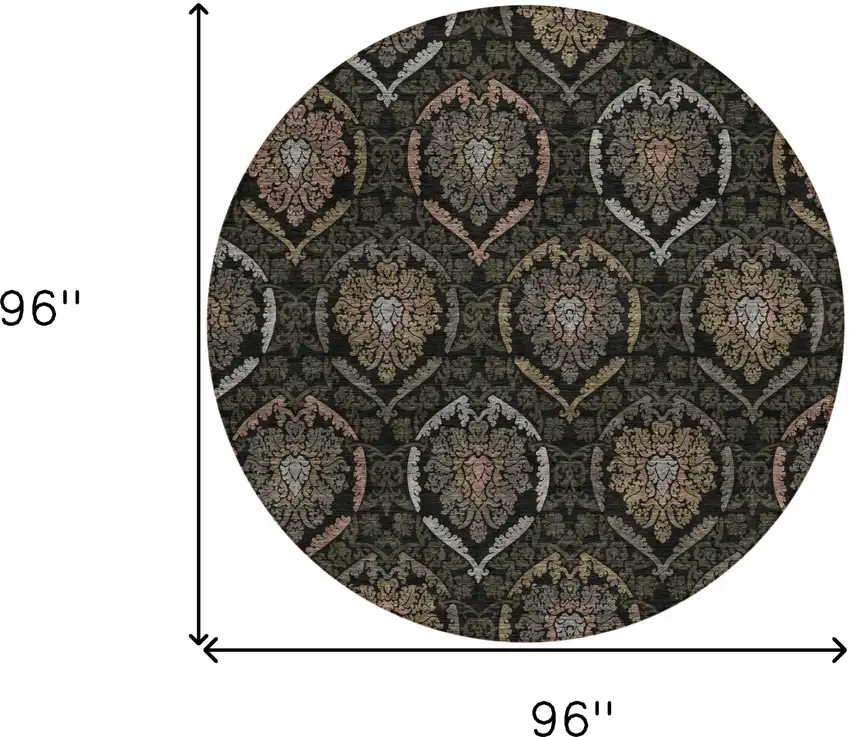 8' Black Gray And Brown Round Medallion Washable Indoor Outdoor Area Rug Photo 3