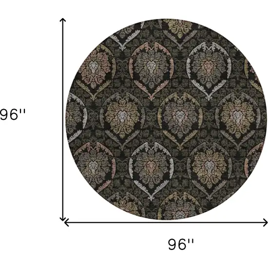 8' Black Gray And Brown Round Medallion Washable Indoor Outdoor Area Rug Photo 3