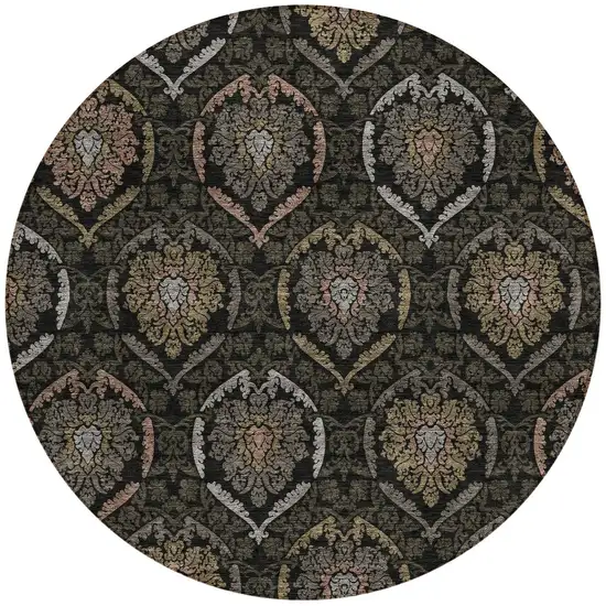 8' Black Gray And Brown Round Medallion Washable Indoor Outdoor Area Rug Photo 6