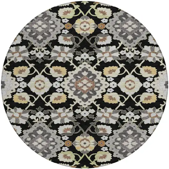 8' Black Gray And Brown Round Oriental Washable Indoor Outdoor Area Rug Photo 2