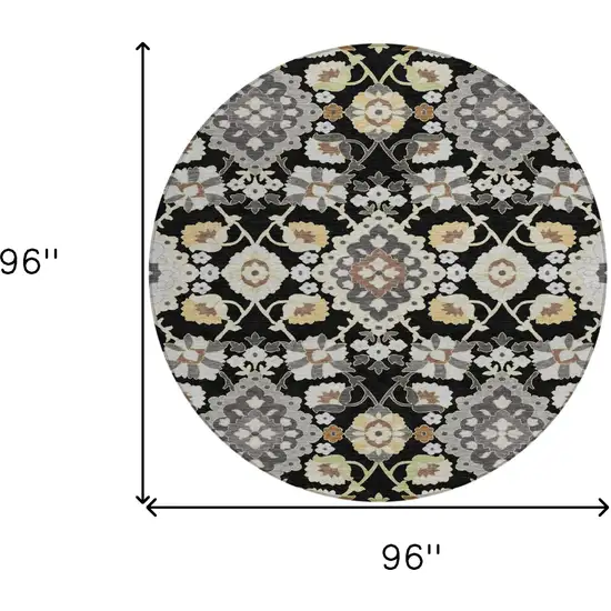 8' Black Gray And Brown Round Oriental Washable Indoor Outdoor Area Rug Photo 8