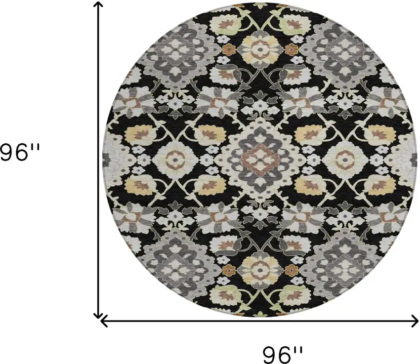 8' Black Gray And Brown Round Oriental Washable Indoor Outdoor Area Rug Photo 8