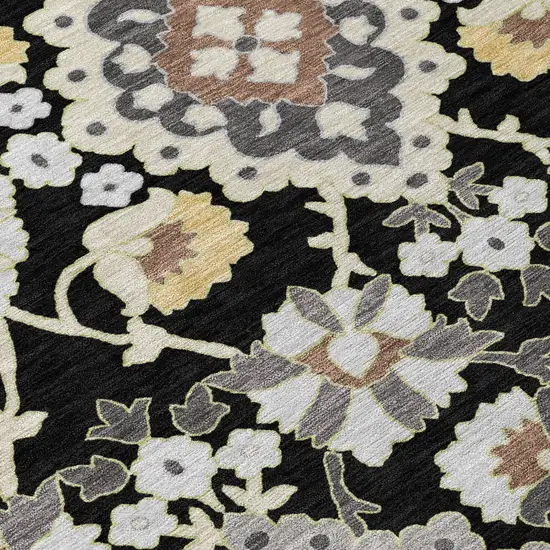 8' Black Gray And Brown Round Oriental Washable Indoor Outdoor Area Rug Photo 4