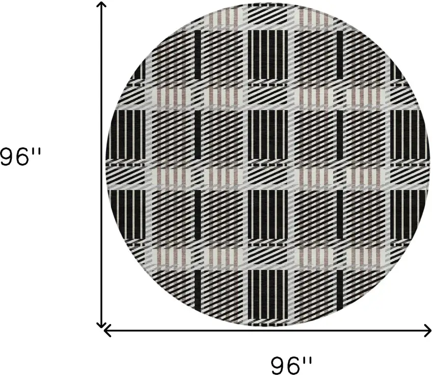 8' Black Gray And Brown Round Plaid Washable Indoor Outdoor Area Rug Photo 3