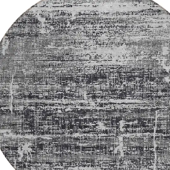 8' Black Gray And Charcoal Round Abstract Washable Indoor Outdoor Area Rug Photo 4
