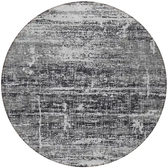8' Black Gray And Charcoal Round Abstract Washable Indoor Outdoor Area Rug Photo 5