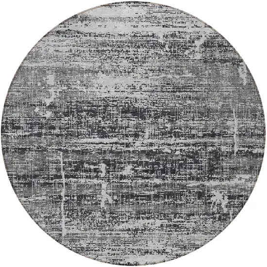 8' Black Gray And Charcoal Round Abstract Washable Indoor Outdoor Area Rug Photo 5