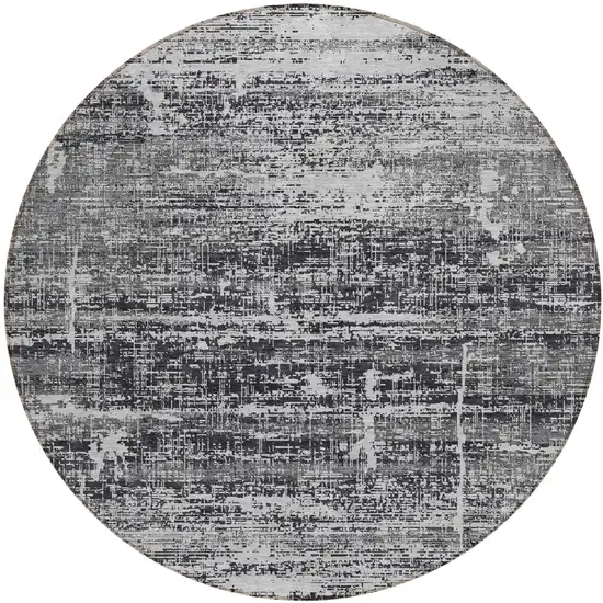 8' Black Gray And Charcoal Round Abstract Washable Indoor Outdoor Area Rug Photo 1