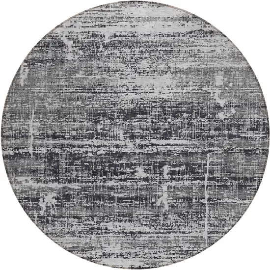 8' Black Gray And Charcoal Round Abstract Washable Indoor Outdoor Area Rug Photo 1