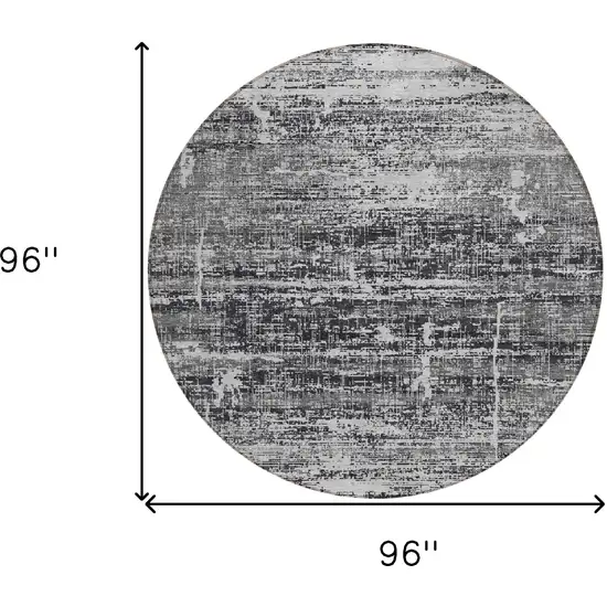 8' Black Gray And Charcoal Round Abstract Washable Indoor Outdoor Area Rug Photo 3