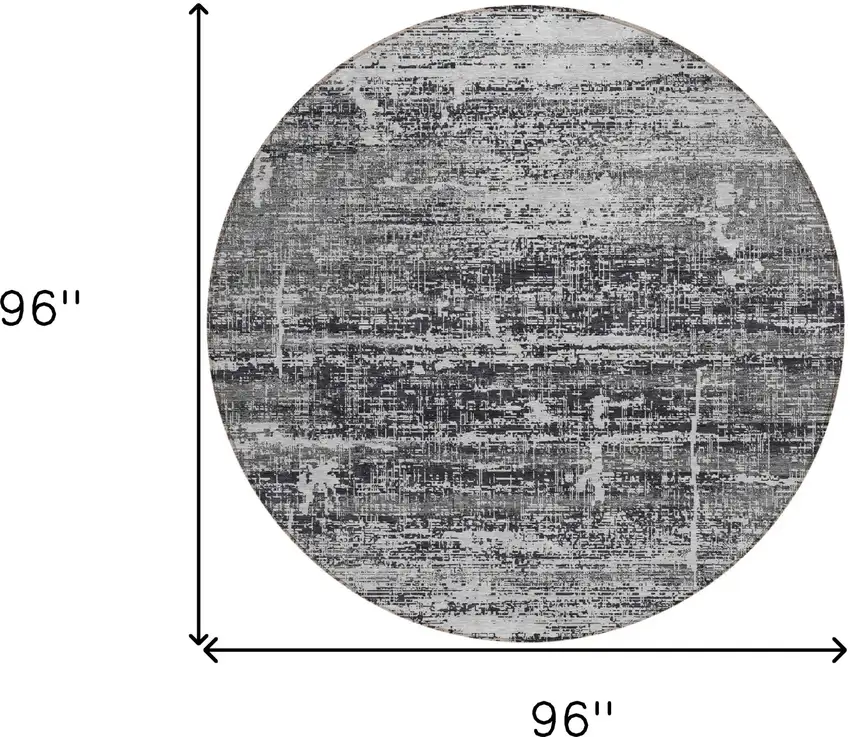 8' Black Gray And Charcoal Round Abstract Washable Indoor Outdoor Area Rug Photo 3