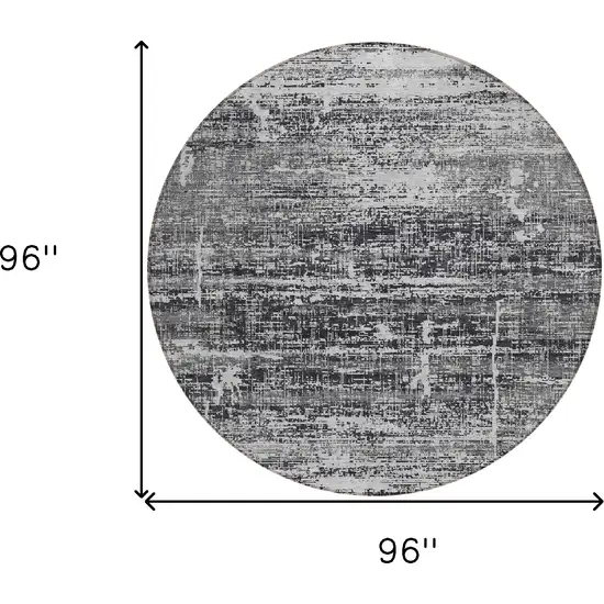 8' Black Gray And Charcoal Round Abstract Washable Indoor Outdoor Area Rug Photo 3