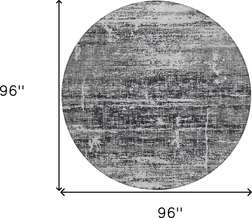 8' Black Gray And Charcoal Round Abstract Washable Indoor Outdoor Area Rug Photo 3