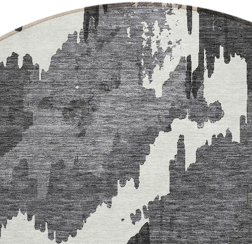 8' Black Gray And Charcoal Round Abstract Washable Indoor Outdoor Area Rug Photo 5
