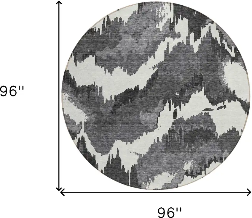 8' Black Gray And Charcoal Round Abstract Washable Indoor Outdoor Area Rug Photo 3