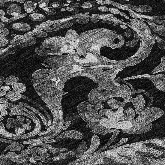 8' Black Gray And Charcoal Round Paisley Washable Indoor Outdoor Area Rug Photo 8