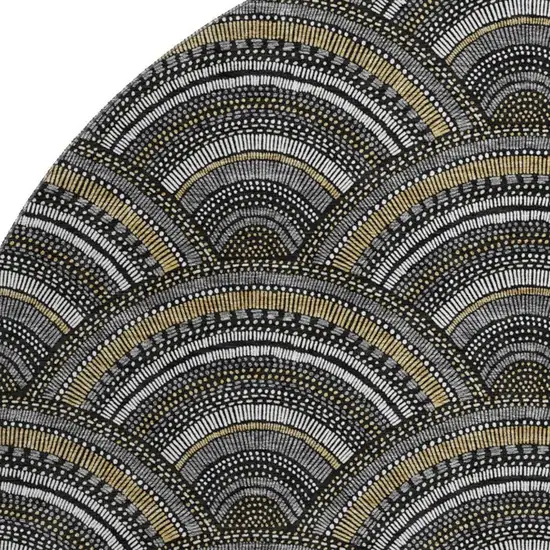 8' Black Gray And Gold Geometric Washable Round Rug With UV Protection Photo 2