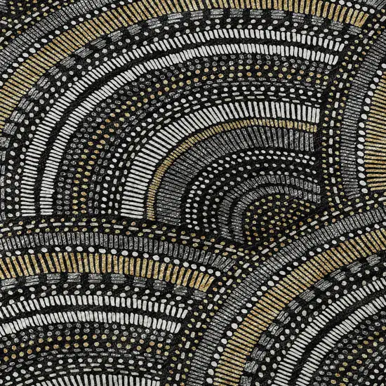 8' Black Gray And Gold Geometric Washable Round Rug With UV Protection Photo 8