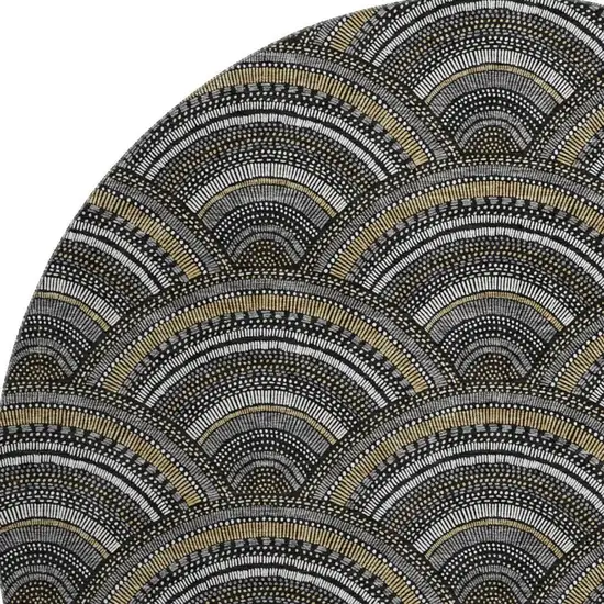 8' Black Gray And Gold Geometric Washable Round Rug With UV Protection Photo 3