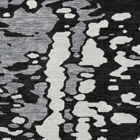8' Black Gray And Ivory Abstract Washable Round Rug With UV Protection Photo 2