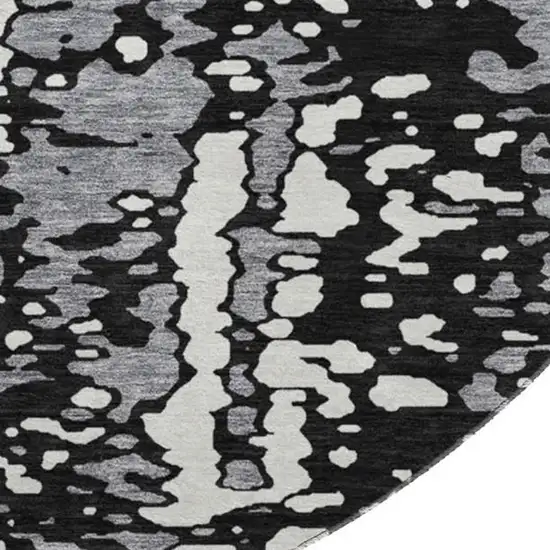 8' Black Gray And Ivory Abstract Washable Round Rug With UV Protection Photo 3