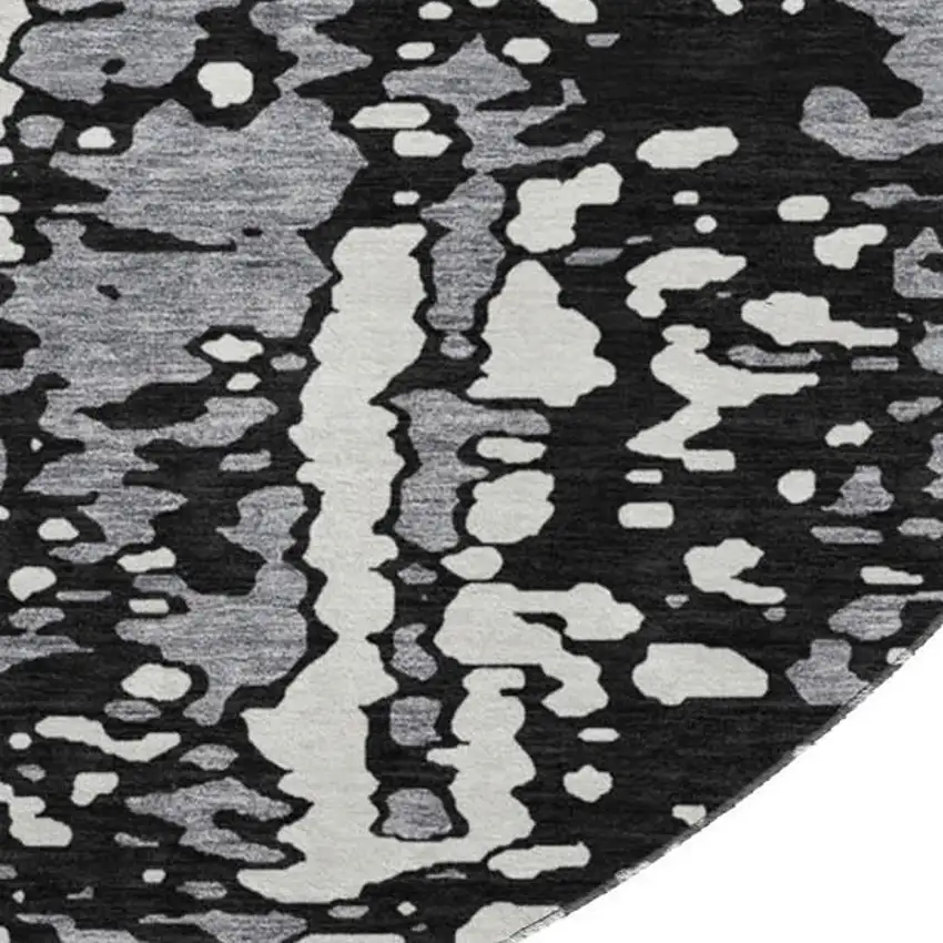 8' Black Gray And Ivory Abstract Washable Round Rug With UV Protection Photo 3