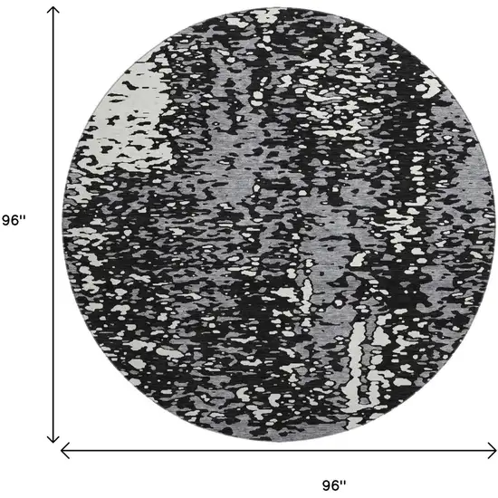 8' Black Gray And Ivory Abstract Washable Round Rug With UV Protection Photo 9