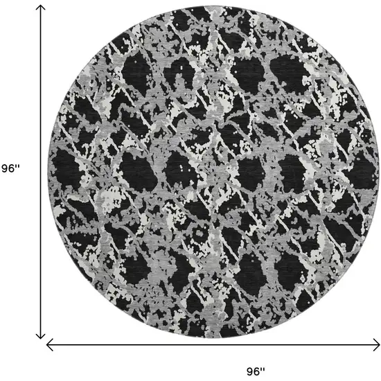 8' Black Gray And Ivory Abstract Washable Round Rug With UV Protection Photo 9