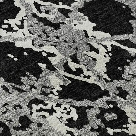 8' Black Gray And Ivory Abstract Washable Round Rug With UV Protection Photo 8
