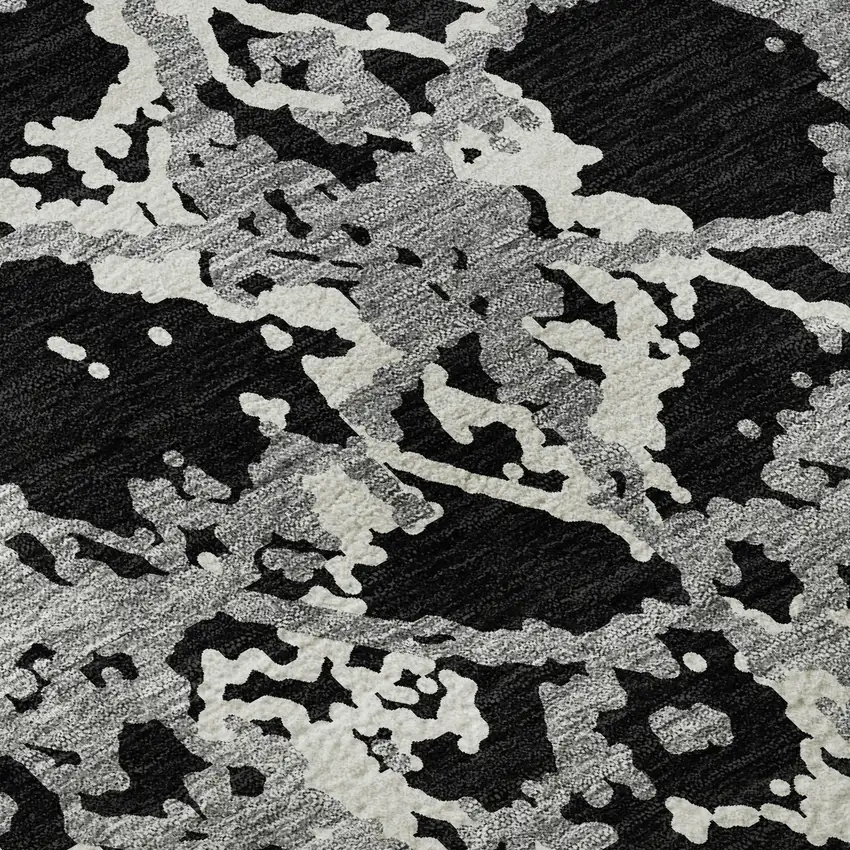 8' Black Gray And Ivory Abstract Washable Round Rug With UV Protection Photo 8