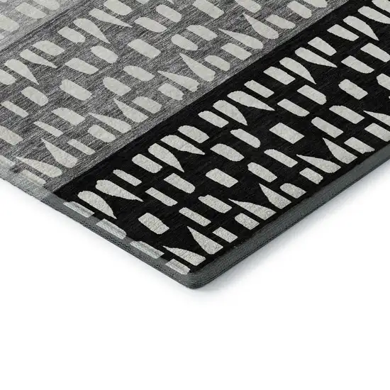 8' Black Gray And Ivory Geometric Washable Round Rug With UV Protection Photo 6