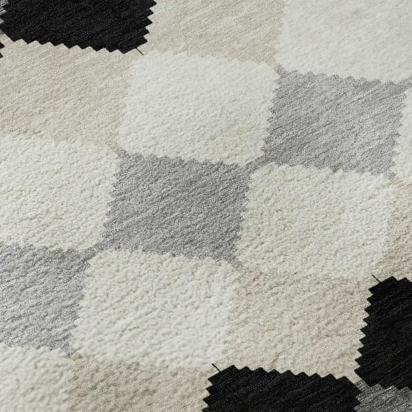 8' Black Gray And Ivory Geometric Washable Round Rug With UV Protection Photo 8