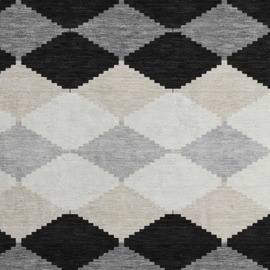 8' Black Gray And Ivory Geometric Washable Round Rug With UV Protection Photo 2