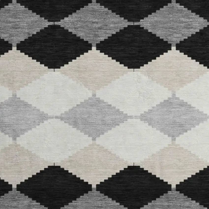 8' Black Gray And Ivory Geometric Washable Round Rug With UV Protection Photo 2