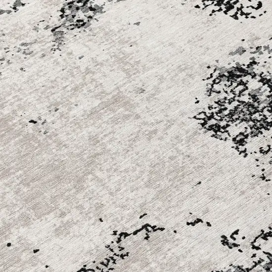 8' Black Gray And Ivory Round Abstract Washable Indoor Outdoor Area Rug Photo 8