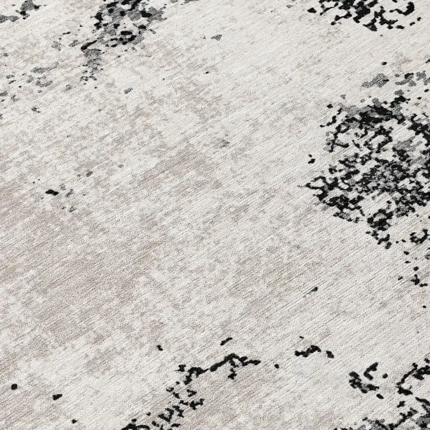 8' Black Gray And Ivory Round Abstract Washable Indoor Outdoor Area Rug Photo 8