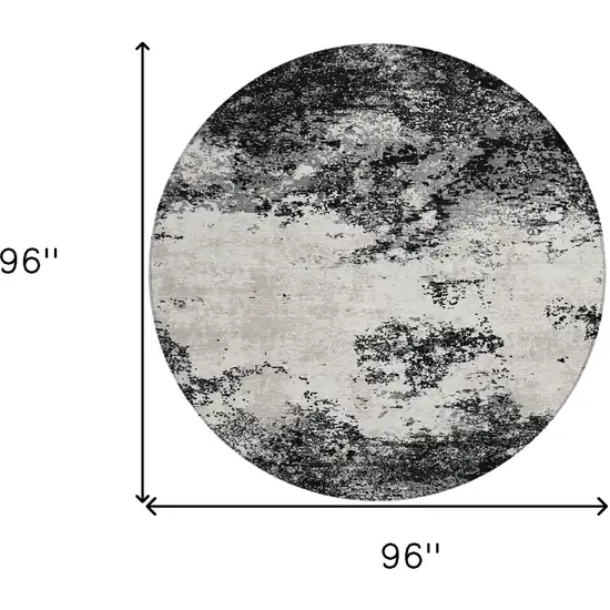 8' Black Gray And Ivory Round Abstract Washable Indoor Outdoor Area Rug Photo 3